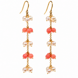 Coral and Freshwater Pearl Drop Earrings