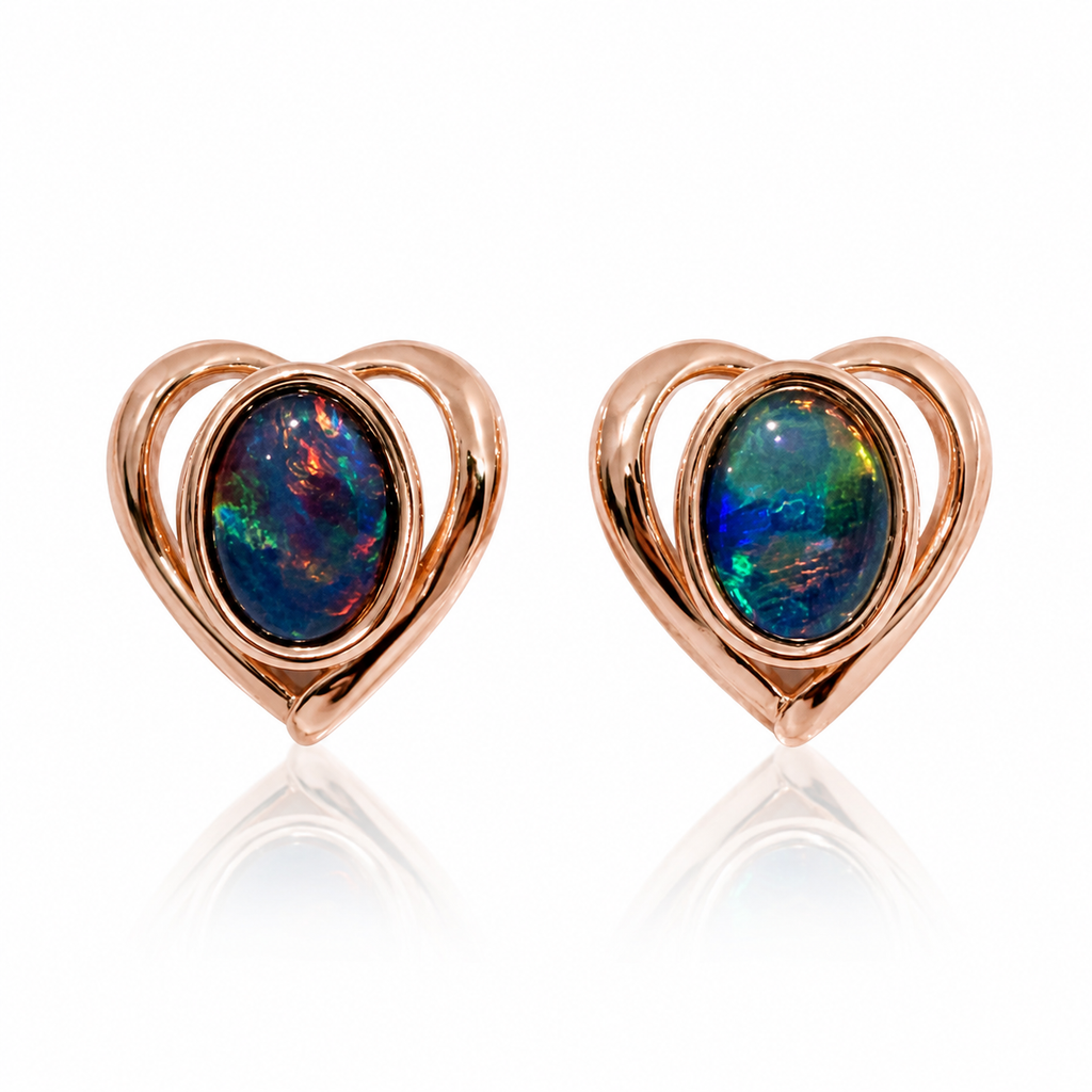 Australian Opal Heart Stud Earrings
