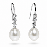 Cultured Freshwater Pearl and Zirconia Silver Hook Earrings