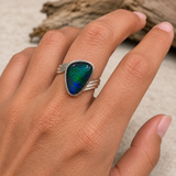 Australian Opal Stunning Blue Green Sterling Swirl Band Ring