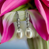 Cultured Freshwater Pearl and Zirconia Silver Hook Earrings