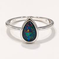 Australian Opal Stunning Blue Green Tear Drop 925 Ring
