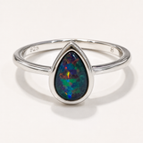 Australian Opal Stunning Blue Green Tear Drop 925 Ring