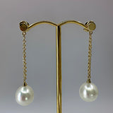 Broome Pearl 10mm Circle 9ct Chain Drop Earrings