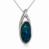 Australian Blue Opal Silver Coastal Curve CZ Pendant