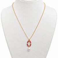 Freshwater Pearl and Pink Tourmaline Halo Gold Necklace