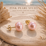 Cultured Pink Pearl Gold Stud Earrings