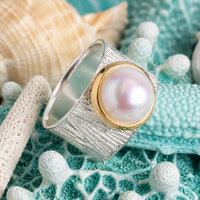Cultured Freshwater Pearl Sterling Silver 925 Ocean Ring