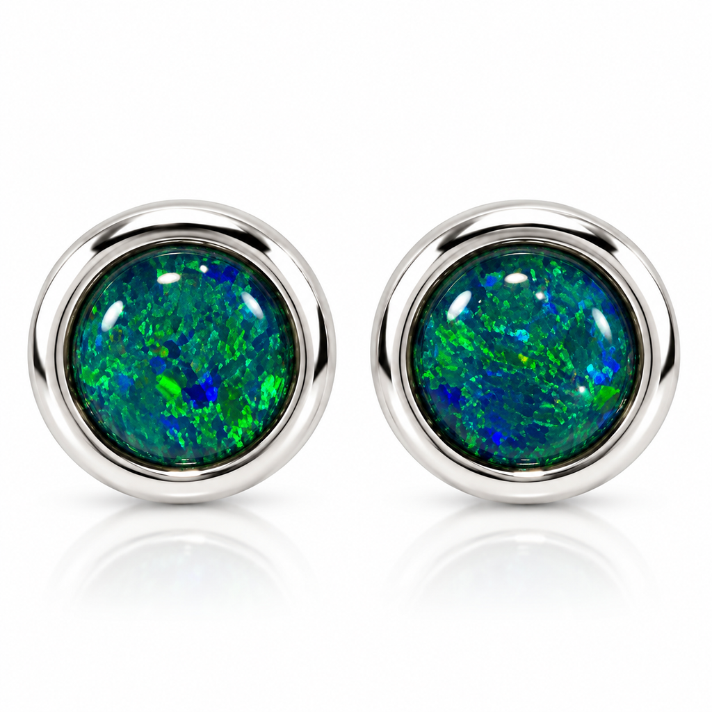 Australian Opal Luminous Green and Blue Stud Earrings