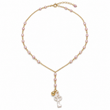 Pink Pearl and Mother of Pearl Key Gold Necklace