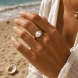 Broome Keshi Pearl Bezel 9ct Gold Ring