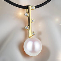 Cultured Freshwater Pearl Gold and CZ Staircase to the Moon Pendant