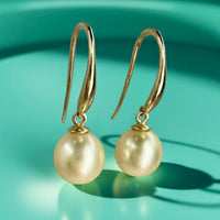 Golden Pearl Leaf Hook 9ct Gold Earrings