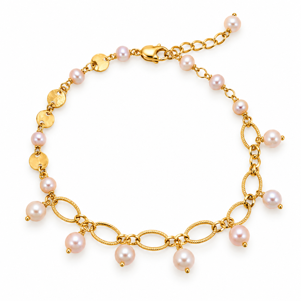 Cultured Freshwater Pink Pearl Charming Gold Bracelet