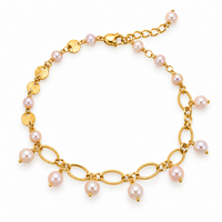 Cultured Freshwater Pink Pearl Charming Gold Bracelet