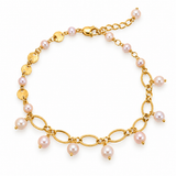 Cultured Freshwater Pink Pearl Charming Gold Bracelet