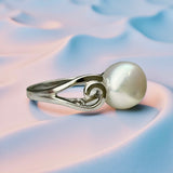 Wave Swirl Freshwater Pearl Silver Ring