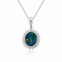 Australian Opal Cubic Zirconia Sterling Silver Pendant