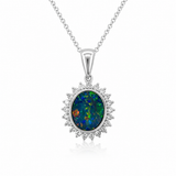 Australian Opal Cubic Zirconia Sterling Silver Pendant
