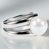 Cultured Freshwater Pearl Double Band Ring Sterling Silver