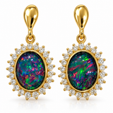 Australian Opal Gold Halo Cubic Zirconia Stud Earrings
