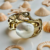 Gold Broome Pearl Seaweed Ring & Kimberley Diamond