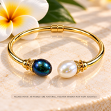 Cultured Freshwater Pearl Hinge Gold Bangle