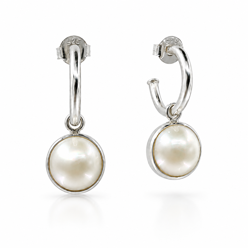 Mabe Pearl Sterling Silver Hoop 925 Earrings