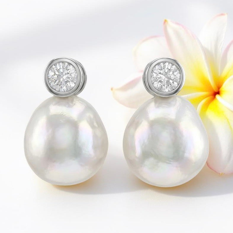 Cultured Freshwater Baroque Pearl 925 CZ Studs