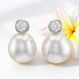 Cultured Freshwater Baroque Pearl 925 CZ Studs