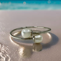 Freshwater Pearl Large Flexi Bangle Sterling Silver