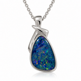 Australian Opal Blue Green Sterling Silver Twist Design Pendant