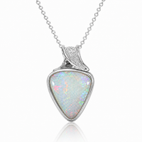 Australian Opal Silvery White Sterling Silver CZ Pendant