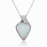 Australian Opal Silvery White Sterling Silver CZ Pendant