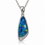 Australian Opal Ocean Currant Sterling Silver CZ Pendant