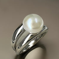 Cultured Freshwater Pearl Double Band Ring Sterling Silver