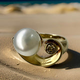 Broome Pearl 'Luna Eclipse' Diamond 9ct Gold Ring