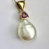 Cultured Broome Pearl 18ct Pendant Pink Spinel Gem Stone