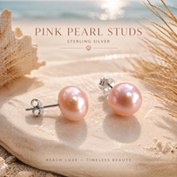 Cultured Freshwater Pearl Studs Pink Sterling Silver