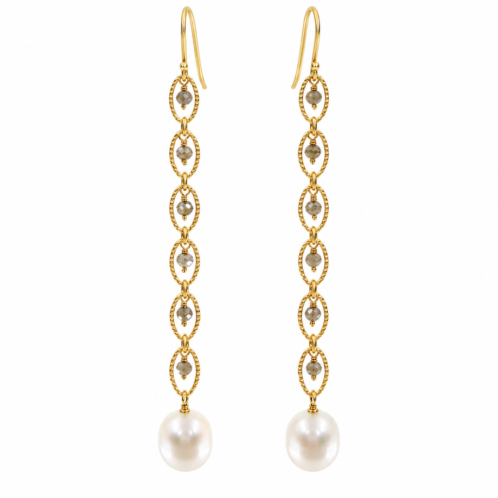 Freshwater Pearl Labradorite Gold Drop Earrings