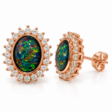 Australian Opal Rose Halo Cubic Zirconia Stud Earrings