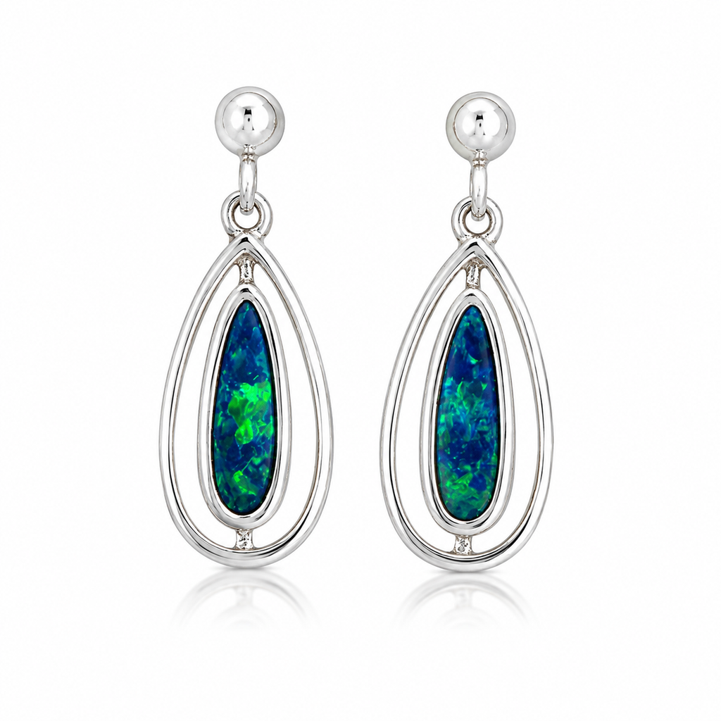 Australian Opal Vibrant Ocean Blue Turquoise Earrings