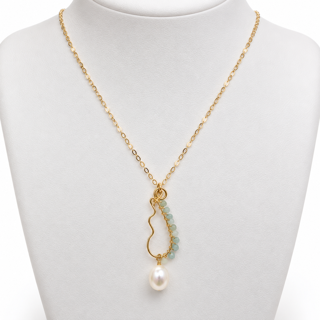 Freshwater Pearl Blue Gemstone Gold Necklace