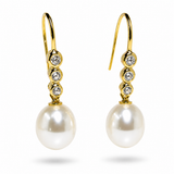 Cultured Freshwater Pearl and Cubic Zirconia Hook Earrings