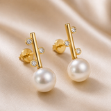 Cultured Freshwater Pearl and CZ Staircase Pearl Gold Stud Earringsings