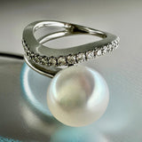 Broome Pearl and 9ct White Gold Diamond Ring