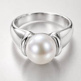 Classic Style Cultured Freshwater White Pearl Ring 925