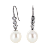 Cultured Freshwater Pearl and Zirconia Silver Hook Earrings