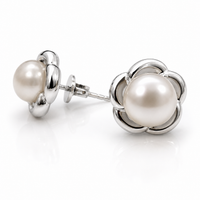 Cultured Freshwater White Pearl Studs Sterling Silver