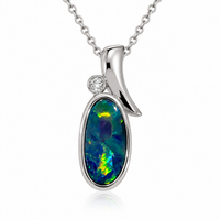 Australian Opal Ocean Crest Sterling Silver CZ Pendant